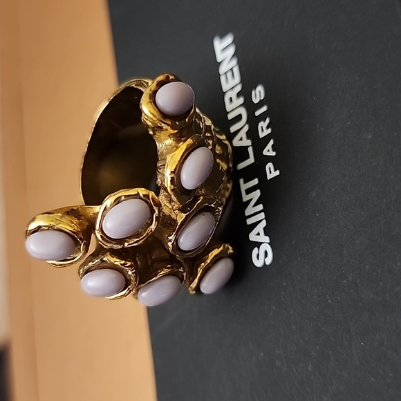 YSL Saint Laurent Lilac Gold Plated Statement Ring 5 - Picture 5 of 7